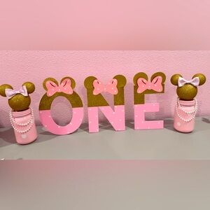 Pink and Gold Minnie ONE Party Decoration Letters